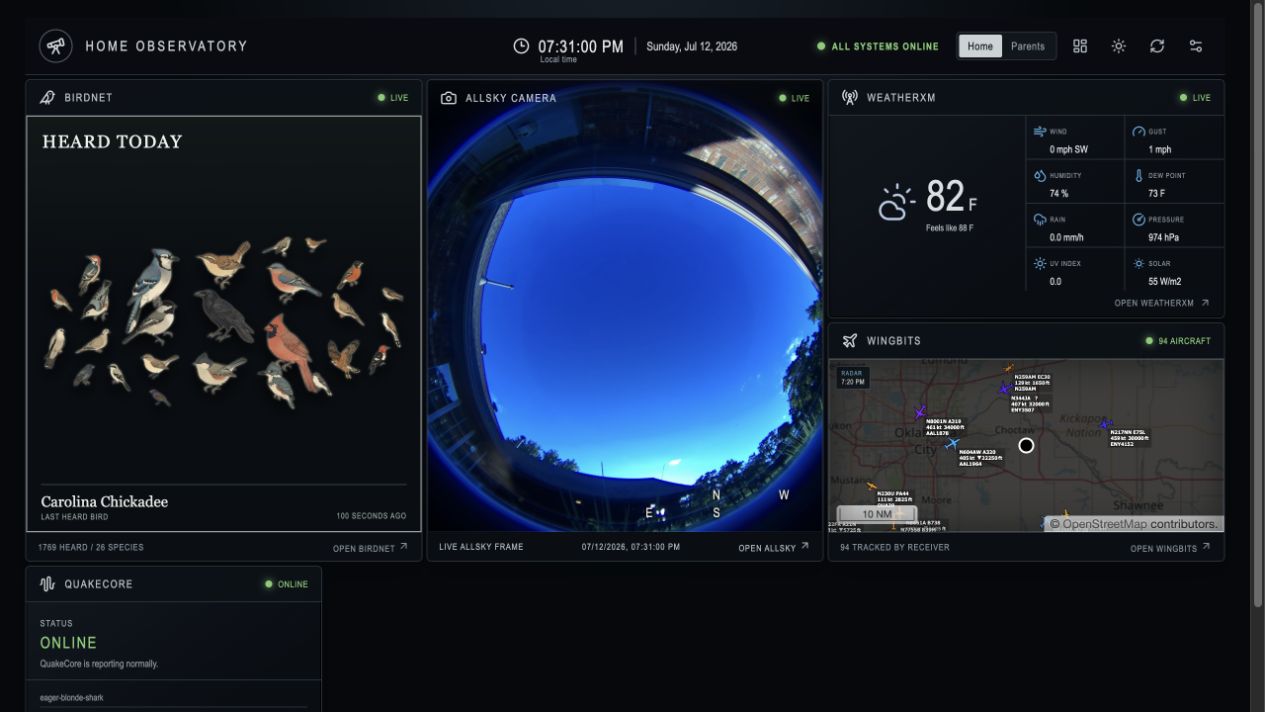Preview of the Gatchek Home Observatory live dashboard